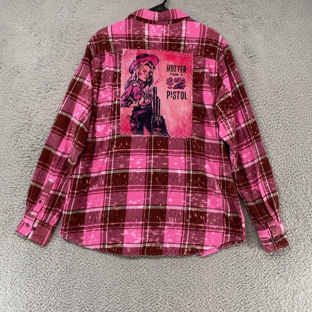 Angry Minnow Flannel Shirt Mens Large Pink Plaid Hotter Than A $2 Pistol